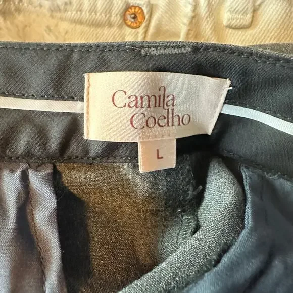 Camila Coelho Charcoal Gray Trouser Pant LARGE Hip Cut Out Wide Flare Leg $238 - Picture 10 of 11
